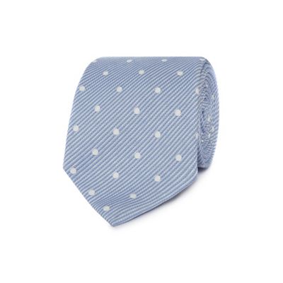 Designer light blue fine striped and spotted silk tie